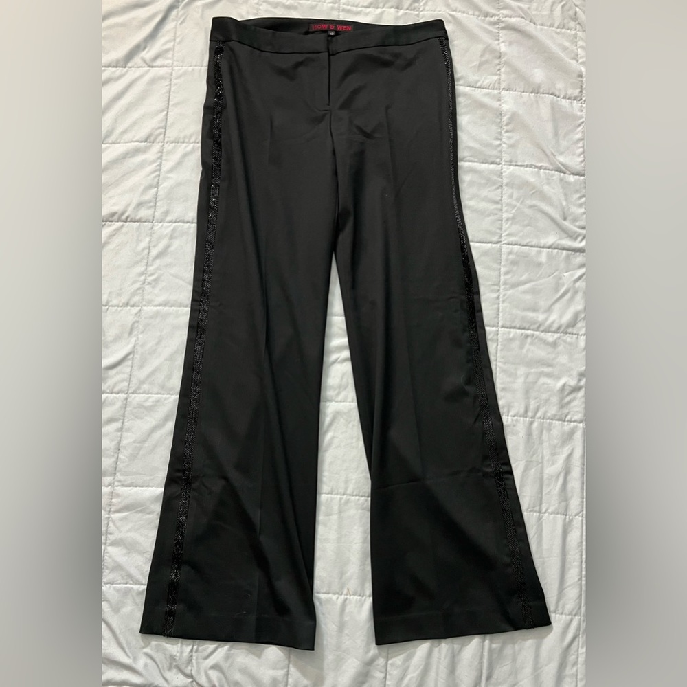 New How & Wen Black Beaded Tuxedo Pants 12 tall inseam 34